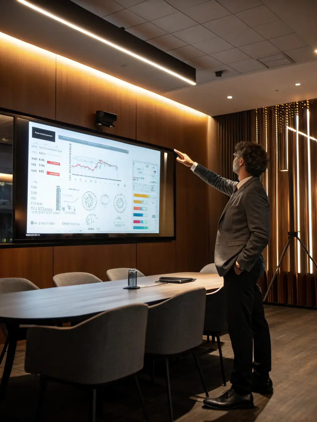 A professional consultant presenting a data-driven report to a client, showcasing StratosMajor's commitment to informed decision-making.
